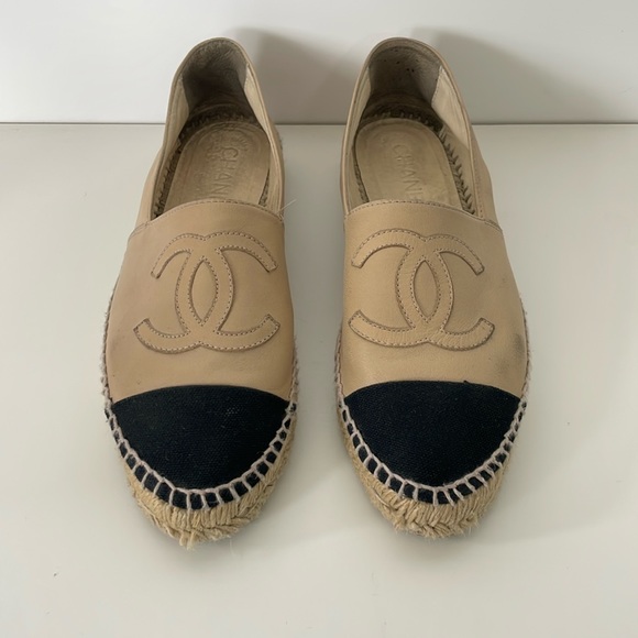 Chanel Espadrilles 14B Beige & black leather size 38 - Picture 1 of 12